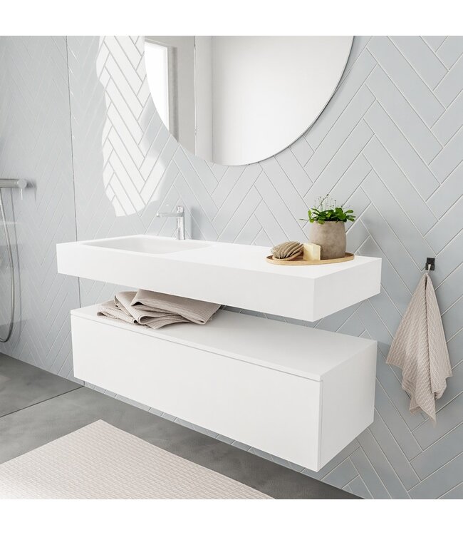 Badkamermeubel Alan Talc / Talc 120cm Onderkast met 1 lade - Vrijhangend wastafel