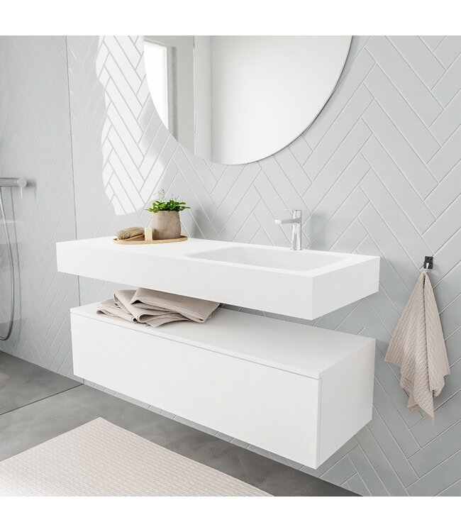 Badkamermeubel Alan Talc / Talc 120cm Onderkast met 1 lade - Vrijhangend wastafel