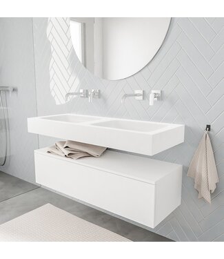 MONDIAZ Badkamermeubel Alan Talc / Talc 120cm Onderkast met 1 lade - Vrijhangend wastafel