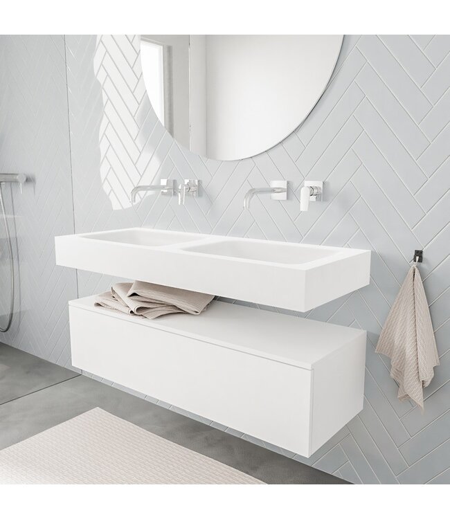 Badkamermeubel Alan Talc / Talc 120cm Onderkast met 1 lade - Vrijhangend wastafel