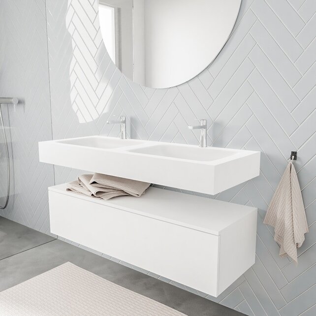 Badkamermeubel Alan Talc / Talc 120cm Onderkast met 1 lade - Vrijhangend wastafel