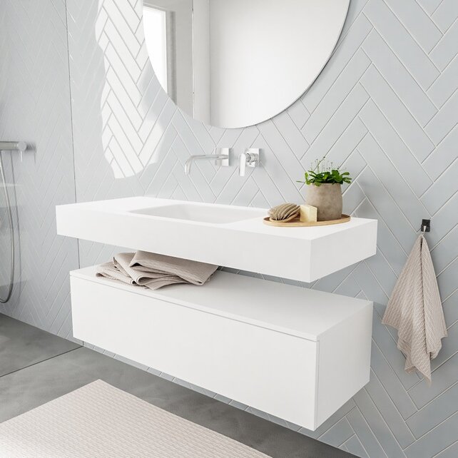 Badkamermeubel Alan Talc / Talc 120cm Onderkast met 1 lade - Vrijhangend wastafel
