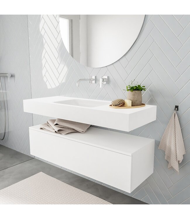 Badkamermeubel Alan Talc / Talc 120cm Onderkast met 1 lade - Vrijhangend wastafel