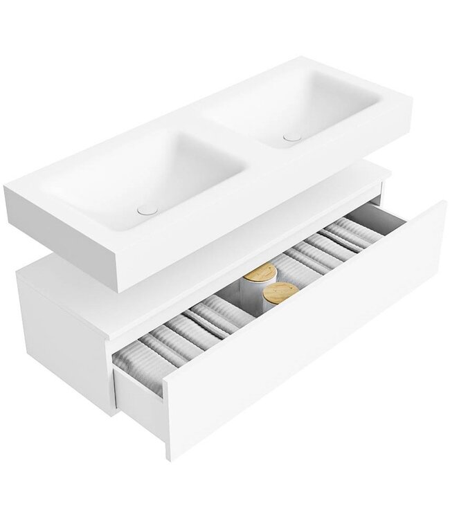 Badkamermeubel Alan Talc / Talc 120cm Onderkast met 1 lade - Vrijhangend wastafel