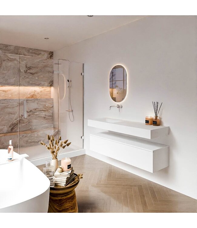 Badkamermeubel Alan Talc / Talc 140cm Onderkast met 1 lade - Vrijhangend wastafel