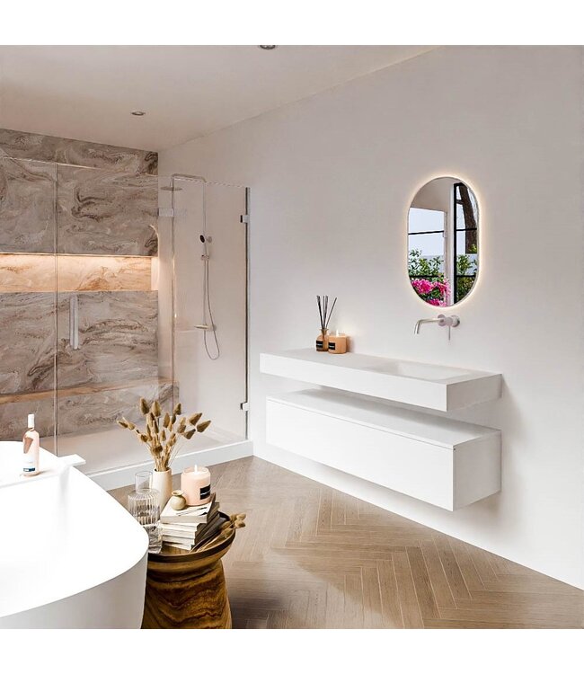 Badkamermeubel Alan Talc / Talc 140cm Onderkast met 1 lade - Vrijhangend wastafel