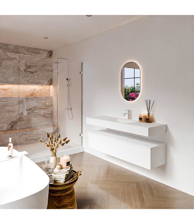 Badkamermeubel Alan Talc / Talc 140cm Onderkast met 1 lade - Vrijhangend wastafel