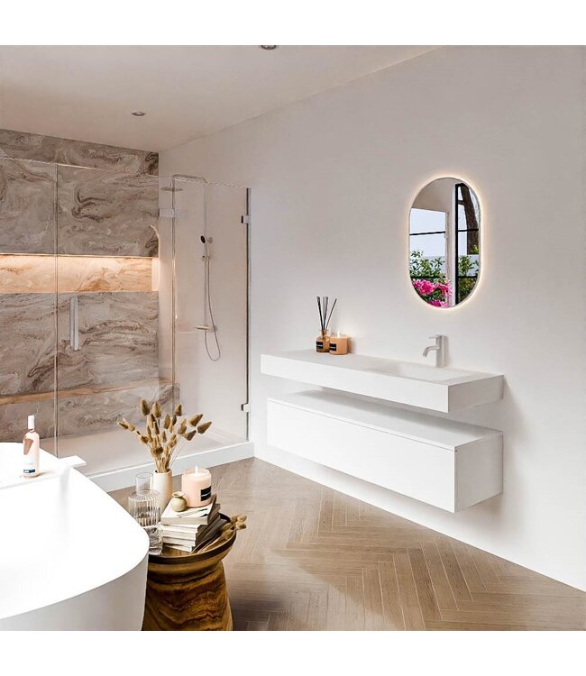 Badkamermeubel Alan Talc / Talc 140cm Onderkast met 1 lade - Vrijhangend wastafel