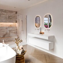 Badkamermeubel Alan Talc / Talc 140cm Onderkast met 1 lade - Vrijhangend wastafel