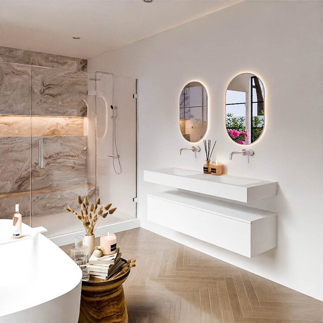 Badkamermeubel Alan Talc / Talc 140cm Onderkast met 1 lade - Vrijhangend wastafel