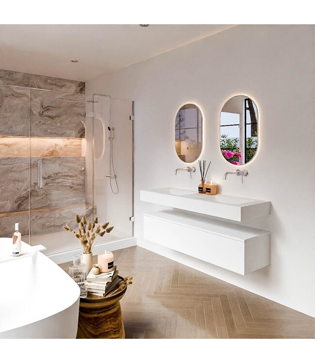 Badkamermeubel Alan Talc / Talc 140cm Onderkast met 1 lade - Vrijhangend wastafel