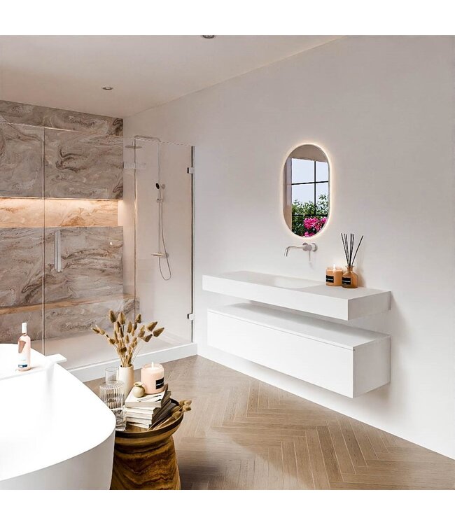 Badkamermeubel Alan Talc / Talc 140cm Onderkast met 1 lade - Vrijhangend wastafel