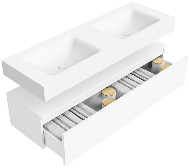 Badkamermeubel Alan Talc / Talc 140cm Onderkast met 1 lade - Vrijhangend wastafel