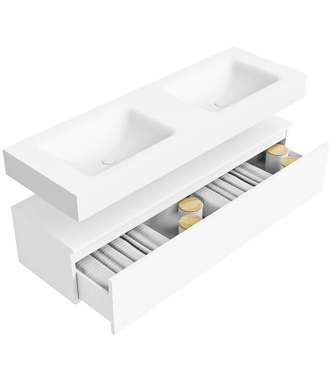 Badkamermeubel Alan Talc / Talc 140cm Onderkast met 1 lade - Vrijhangend wastafel