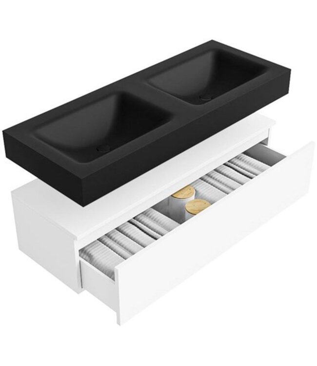 Badkamermeubel Alan Talc / Urban 140cm Onderkast met 1 lade - Vrijhangend wastafel Urban Zwart