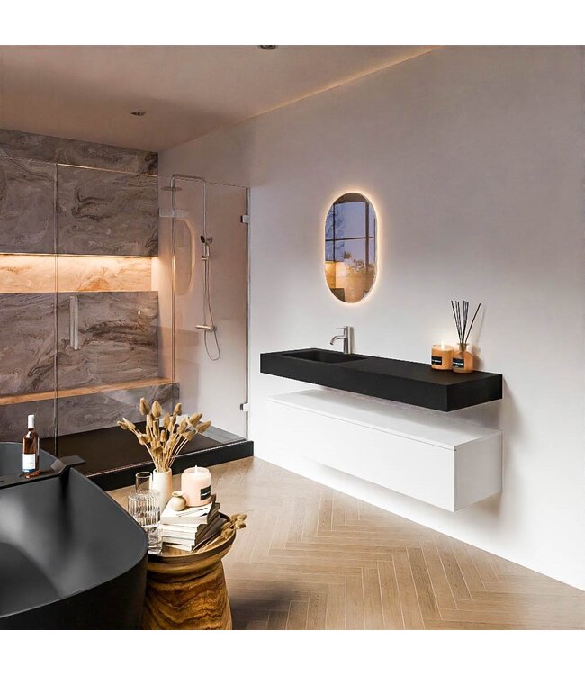 Badkamermeubel Alan Talc / Urban 140cm Onderkast met 1 lade - Vrijhangend wastafel Urban Zwart