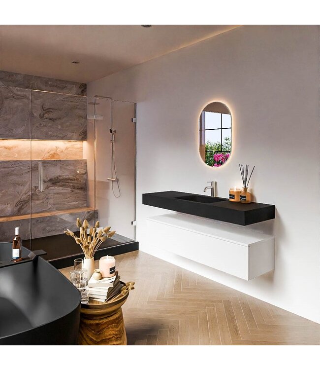 Badkamermeubel Alan Talc / Urban 140cm Onderkast met 1 lade - Vrijhangend wastafel Urban Zwart