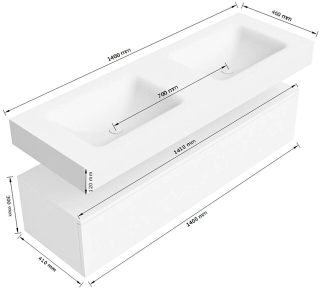 Badkamermeubel Alan Talc / Urban 140cm Onderkast met 1 lade - Vrijhangend wastafel Urban Zwart