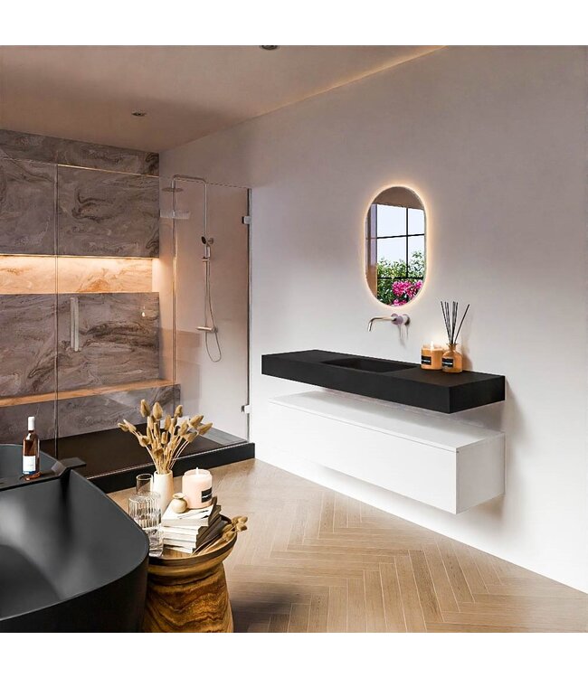 Badkamermeubel Alan Talc / Urban 140cm Onderkast met 1 lade - Vrijhangend wastafel Urban Zwart