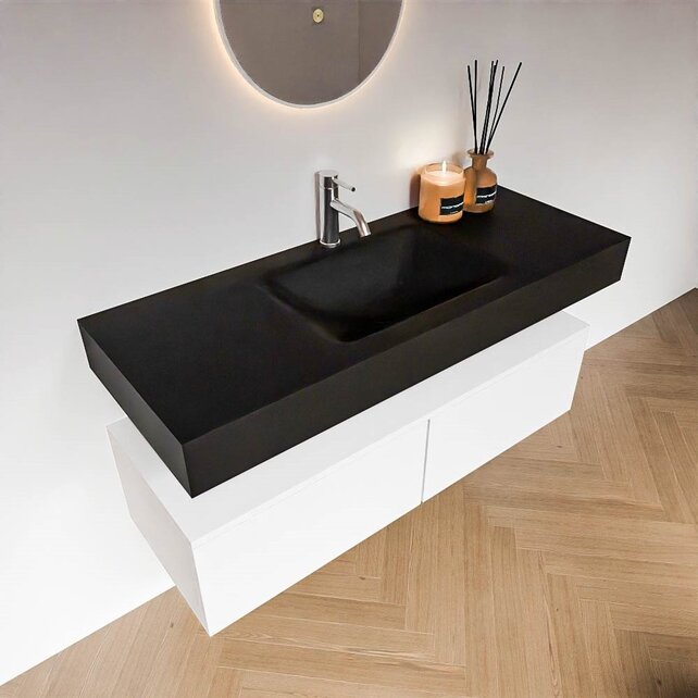 Badkamermeubel Alan Talc / Urban 120cm Onderkast met 2 lades - Vrijhangend wastafel Urban Zwart