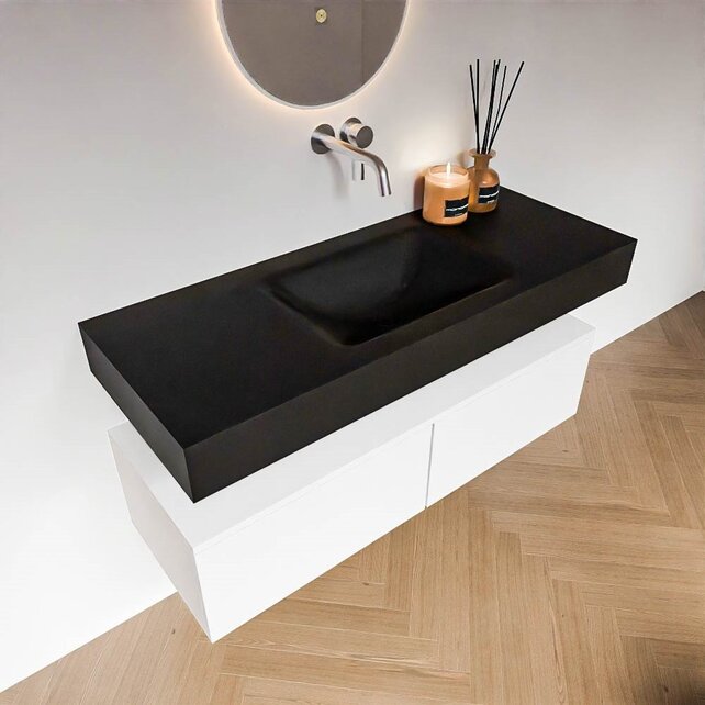 Badkamermeubel Alan Talc / Urban 120cm Onderkast met 2 lades - Vrijhangend wastafel Urban Zwart