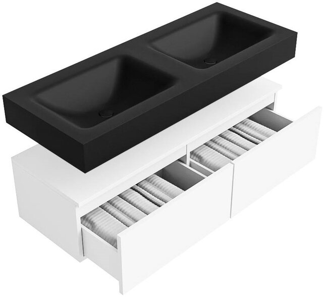 Badkamermeubel Alan Talc / Urban 120cm Onderkast met 2 lades - Vrijhangend wastafel Urban Zwart