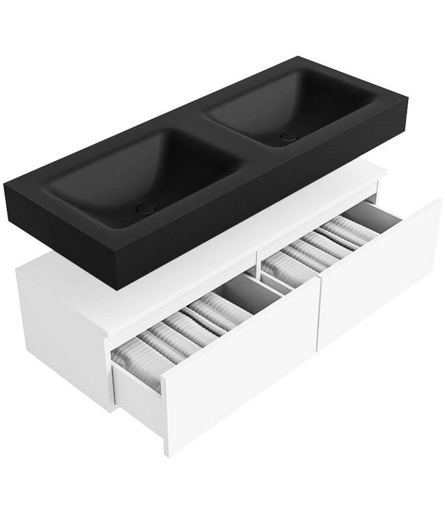 MONDIAZ Badkamermeubel Alan Talc / Urban 120cm Onderkast met 2 lades - Vrijhangend wastafel Urban Zwart