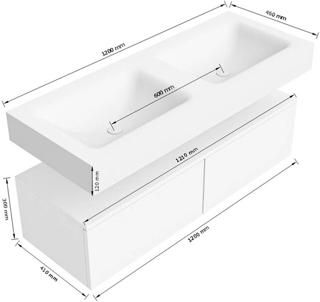 Badkamermeubel Alan Talc / Urban 120cm Onderkast met 2 lades - Vrijhangend wastafel Urban Zwart
