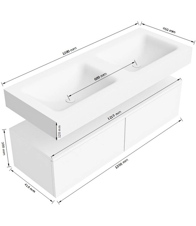 MONDIAZ Badkamermeubel Alan Talc / Urban 120cm Onderkast met 2 lades - Vrijhangend wastafel Urban Zwart