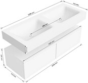 Badkamermeubel Alan Talc / Talc 120cm Onderkast met 2 lades - Vrijhangend wastafel Mat Wit