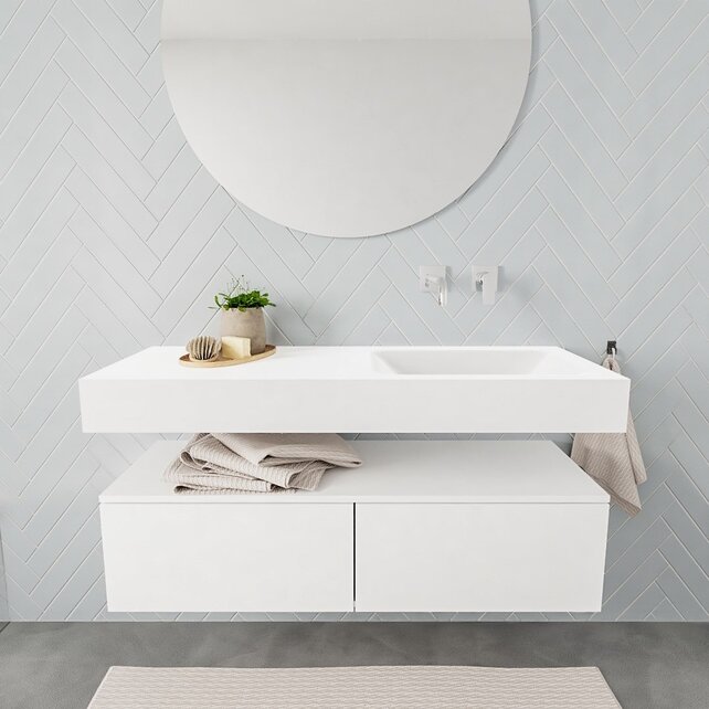 Badkamermeubel Alan Talc / Talc 120cm Onderkast met 2 lades - Vrijhangend wastafel Mat Wit