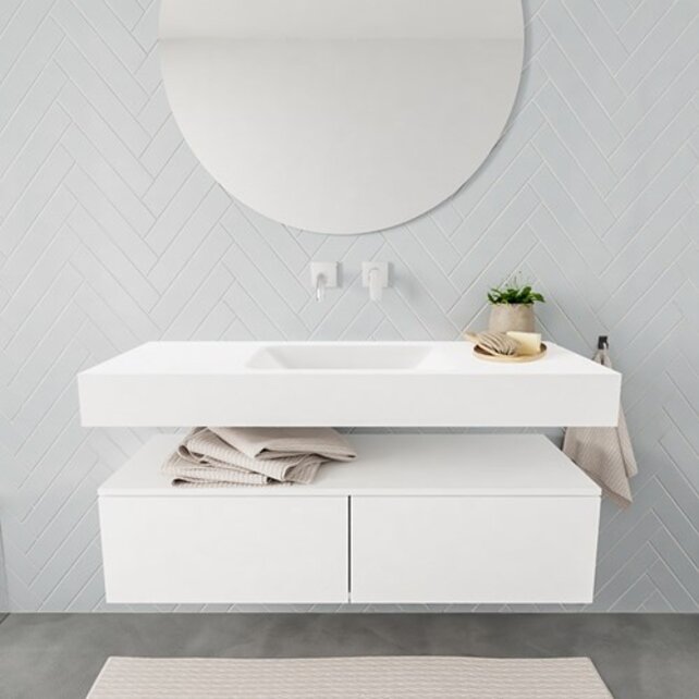 Badkamermeubel Alan Talc / Talc 120cm Onderkast met 2 lades - Vrijhangend wastafel Mat Wit