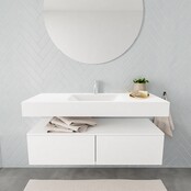 Badkamermeubel Alan Talc / Talc 120cm Onderkast met 2 lades - Vrijhangend wastafel Mat Wit