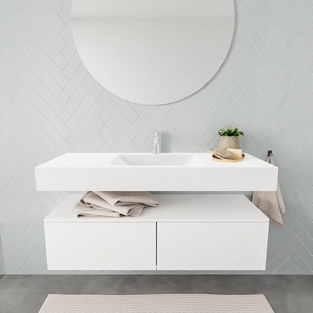 Badkamermeubel Alan Talc / Talc 120cm Onderkast met 2 lades - Vrijhangend wastafel Mat Wit