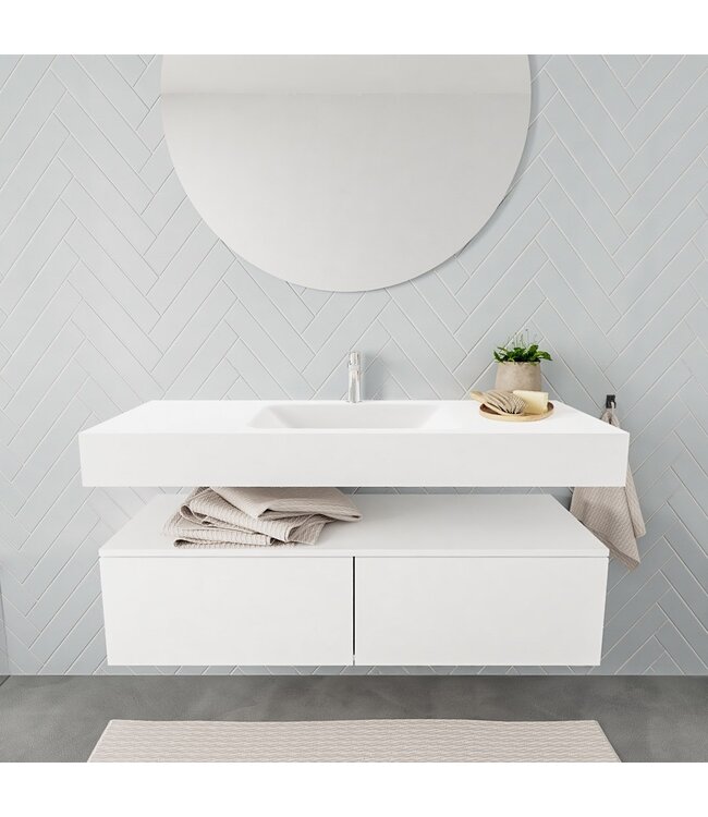 Badkamermeubel Alan Talc / Talc 120cm Onderkast met 2 lades - Vrijhangend wastafel Mat Wit
