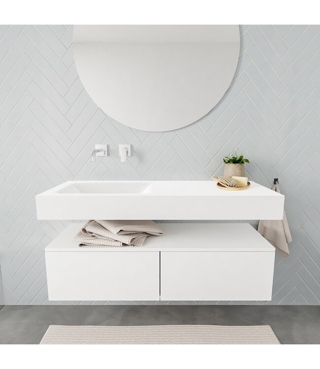 Badkamermeubel Alan Talc / Talc 120cm Onderkast met 2 lades - Vrijhangend wastafel Mat Wit