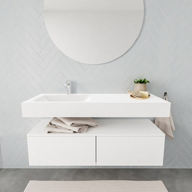Badkamermeubel Alan Talc / Talc 120cm Onderkast met 2 lades - Vrijhangend wastafel Mat Wit