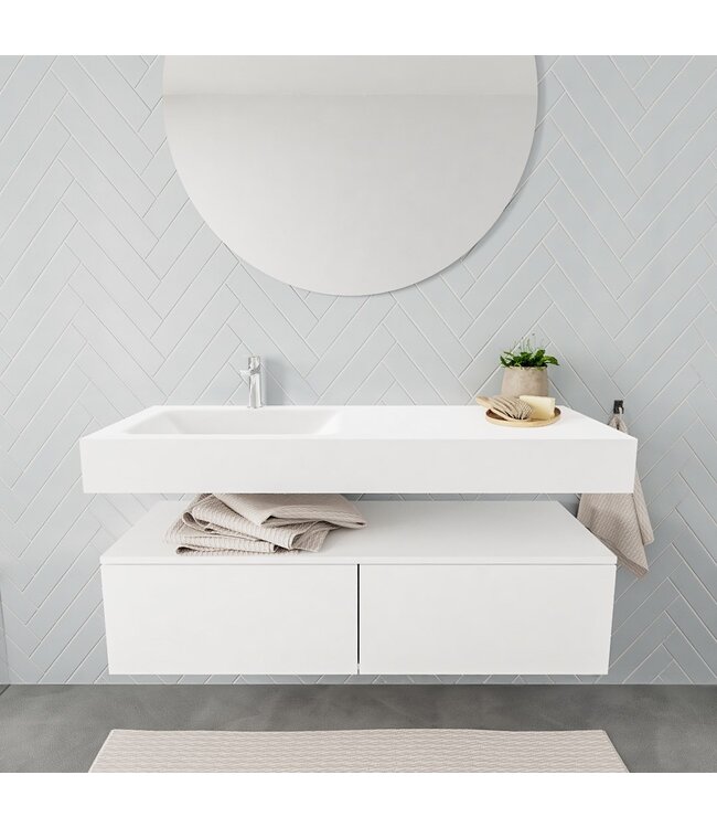 Badkamermeubel Alan Talc / Talc 120cm Onderkast met 2 lades - Vrijhangend wastafel Mat Wit