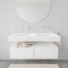 Badkamermeubel Alan Talc / Talc 120cm Onderkast met 2 lades - Vrijhangend wastafel Mat Wit