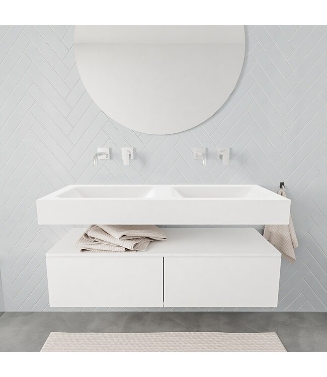 Badkamermeubel Alan Talc / Talc 120cm Onderkast met 2 lades - Vrijhangend wastafel Mat Wit