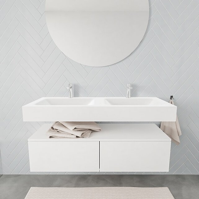 Badkamermeubel Alan Talc / Talc 120cm Onderkast met 2 lades - Vrijhangend wastafel Mat Wit