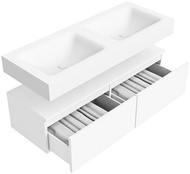 Badkamermeubel Alan Talc / Talc 120cm Onderkast met 2 lades - Vrijhangend wastafel Mat Wit