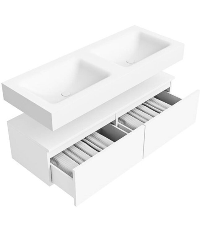 Badkamermeubel Alan Talc / Talc 120cm Onderkast met 2 lades - Vrijhangend wastafel Mat Wit