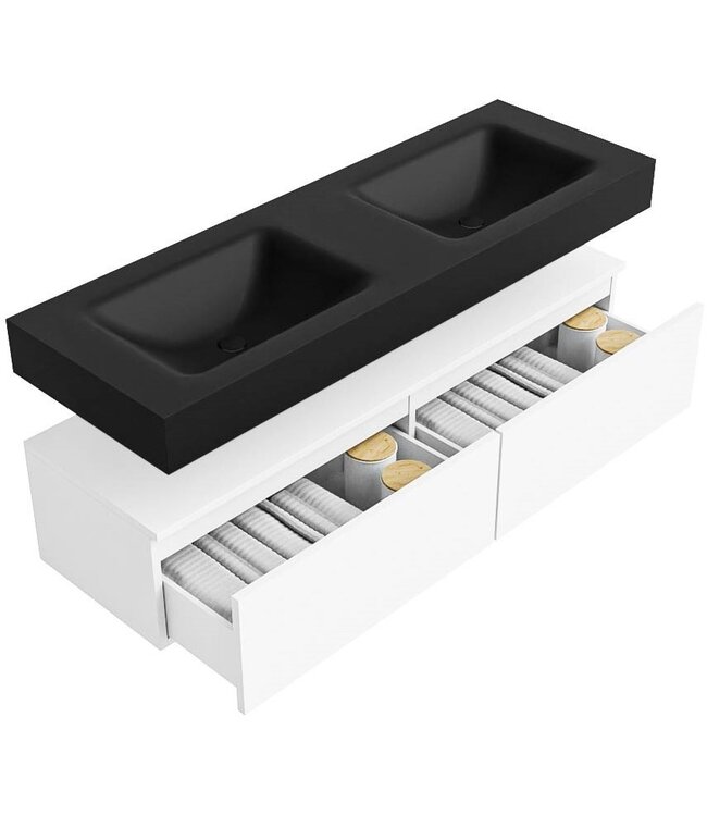 MONDIAZ Badkamermeubel Alan Talc / Urban 140cm Onderkast met 2 lades - Vrijhangend wastafel Urban Zwart