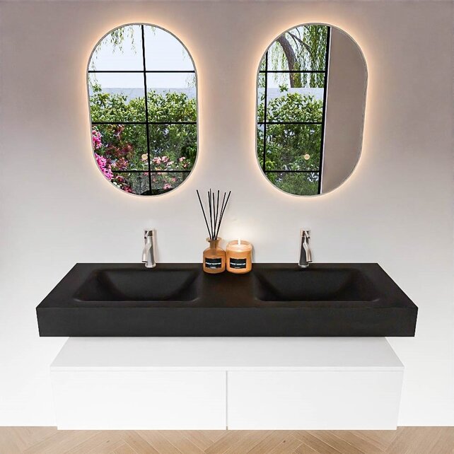 Badkamermeubel Alan Talc / Urban 140cm Onderkast met 2 lades - Vrijhangend wastafel Urban Zwart