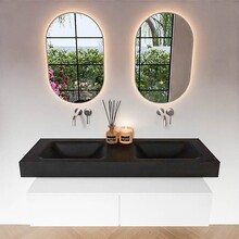 Badkamermeubel Alan Talc / Urban 140cm Onderkast met 2 lades - Vrijhangend wastafel Urban Zwart