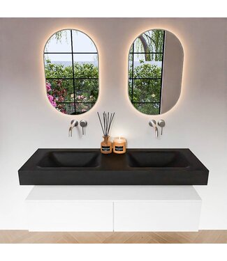 MONDIAZ Badkamermeubel Alan Talc / Urban 140cm Onderkast met 2 lades - Vrijhangend wastafel Urban Zwart