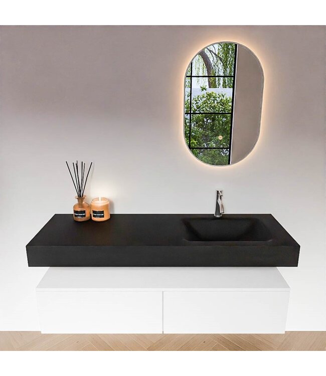 Badkamermeubel Alan Talc / Urban 140cm Onderkast met 2 lades - Vrijhangend wastafel Urban Zwart