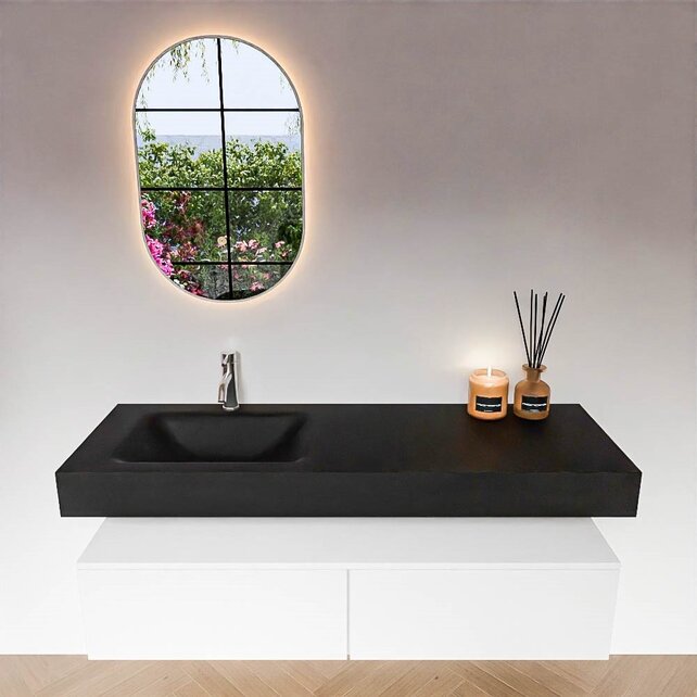 Badkamermeubel Alan Talc / Urban 140cm Onderkast met 2 lades - Vrijhangend wastafel Urban Zwart