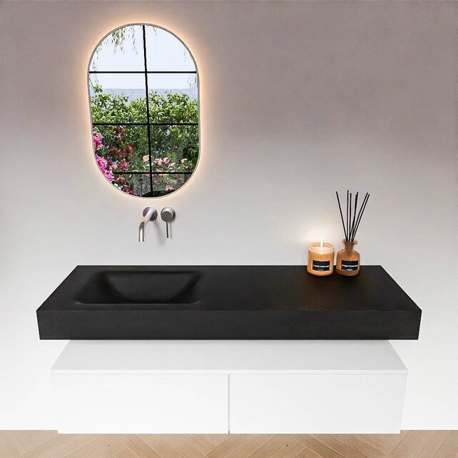 Badkamermeubel Alan Talc / Urban 140cm Onderkast met 2 lades - Vrijhangend wastafel Urban Zwart